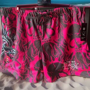 Ed Hardy Shorts Pink Dragon Tattoo Mesh Men Size XL Basketball Graphics NWT